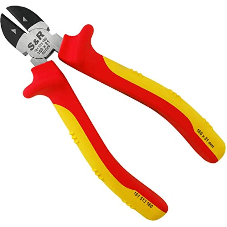 S&R VDE Seitenschneider 160mm, 1000V Zange aus 60-Chrom-Vanadium-Stahl, induktionsgehärtet, mit ergonomischen 2-Komponenten-Griffen und 21mm Schneidbacken – Bild 1