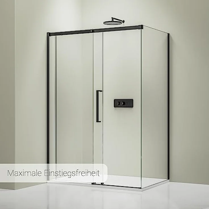 NEXTREND Eckdusche DX906 FLEX, Schiebetür mit Soft-Close, 8 mm Nano Echtglas, Schwarz matt, Breiten wählbar, 120 cm Schiebetür-Element und 80 cm Seitenwand – Bild 3