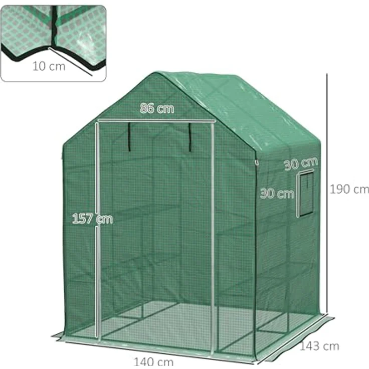 Outsunny Ersatzfolie Gewächshausfolie mit UV-Schutz, Seitenfenster, Rolltür, Ersatzabdeckung, PE-Folie für Tomatenhaus, Treibhaus, Grün, 140 x 143 x 190 cm – Bild 5