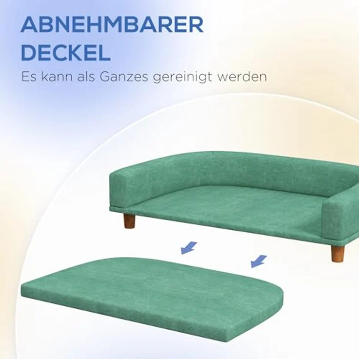 PawHut Hundesofa, Haustiersofa Katzensofa mit Kissen, Hundebett für große Hunde, Hundecouch mit Erhöhtem Design, Hundesessel mit Holzbeine, Grün, 98 x 67 x 25 cm – Bild 4