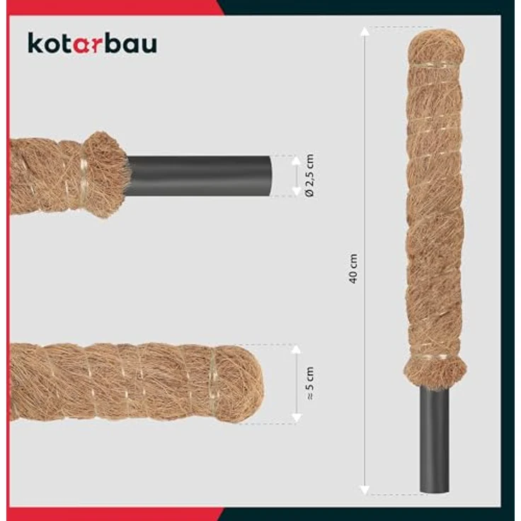 KOTARBAU Moosstab für Monstera, Kokos Natural ⌀ 2,5 x 40 cm, stabile Rankhilfe für Zimmerpflanzen – Bild 3
