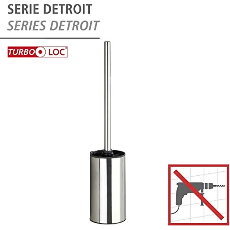 WENKO Turbo-Loc® Edelstahl WC-Garnitur Detroit, Wand WC-Garnitur ohne Bohren, Anbringung mit Spezial-Klebepad, inkl. WC-Bürste, glänzend – Bild 2