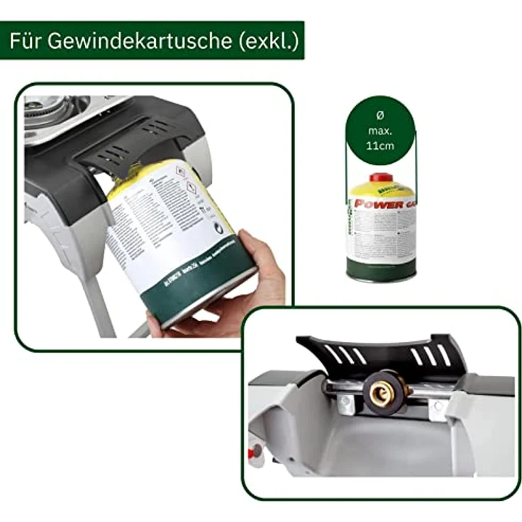Brunner Campingkocher, tragbarer Gaskocher mit klappbaren Beinen, 2,4 kW Leistung, inkl. Kunststofftransportbox, Edelstahl-Rost – Bild 4