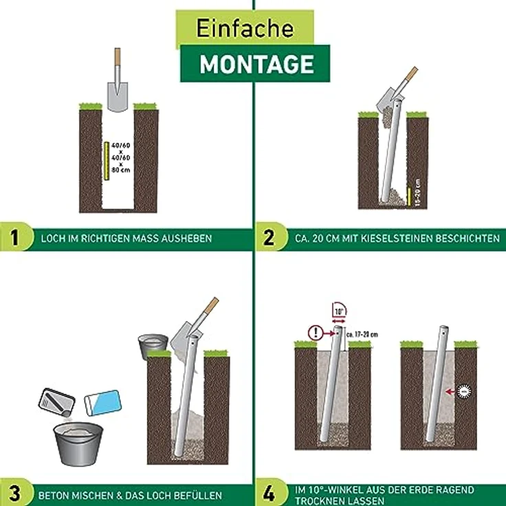 Windhager Bodenhülse Premium, Befestigung des Sonnensegelmastes Premium, Bodenplatte, Pfostenträger, frostsicher, Hülsenlänge 90 cm, 10707 – Bild 4