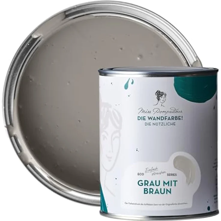 MissPompadour Wandfarbe Grau mit Braun - abwaschbare, scheuerbeständige Wandfarbe, hohe Deckkraft, 1 L, wasserbasiert – Bild 1