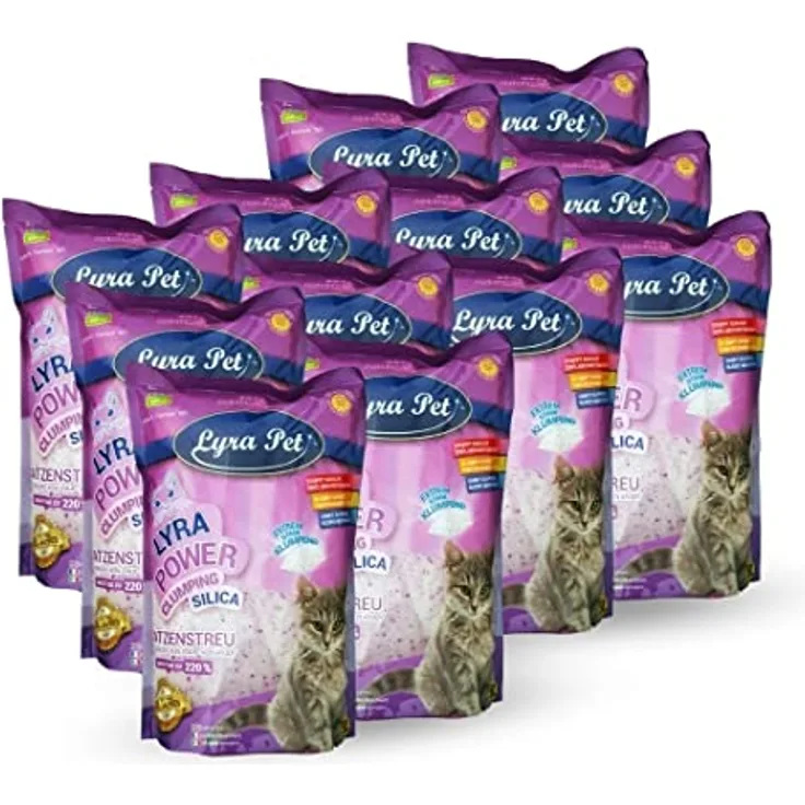 Lyra Pet® | 12 x 5 L = 60 L Lyra Power Clumping Silica Silikat Katzenstreu | Stark Klumpend | Saubere Wohnung | Neutralisiert den Geruch | Staubfrei | Sparsam im Gebrauch | Nachfüllen statt Neufüllen