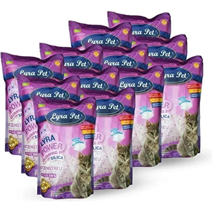 Lyra Pet® | 12 x 5 L = 60 L Lyra Power Clumping Silica Silikat Katzenstreu | Stark Klumpend | Saubere Wohnung | Neutralisiert den Geruch | Staubfrei | Sparsam im Gebrauch | Nachfüllen statt Neufüllen – Bild 1