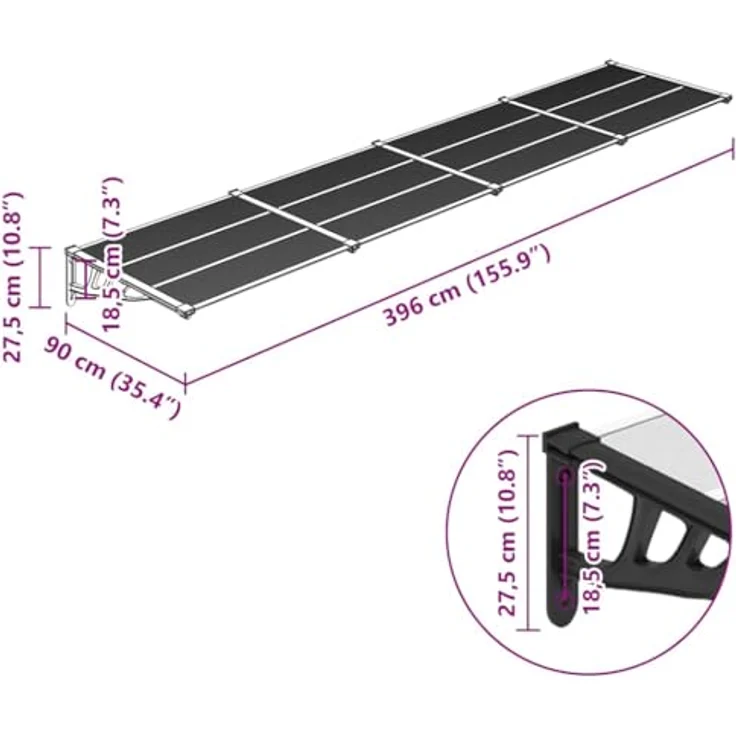 vidaXL Markise, Türvordach aus Polycarbonat, Schwarz und Transparent – Bild 4