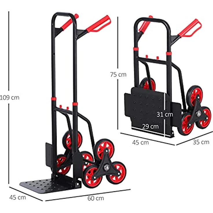 DURHAND Treppensteiger 150 kg Sackkarre Transportkarre Griff höhenverstellbar Klappbar Stahl 45 x 60 x 109 cm – Bild 3