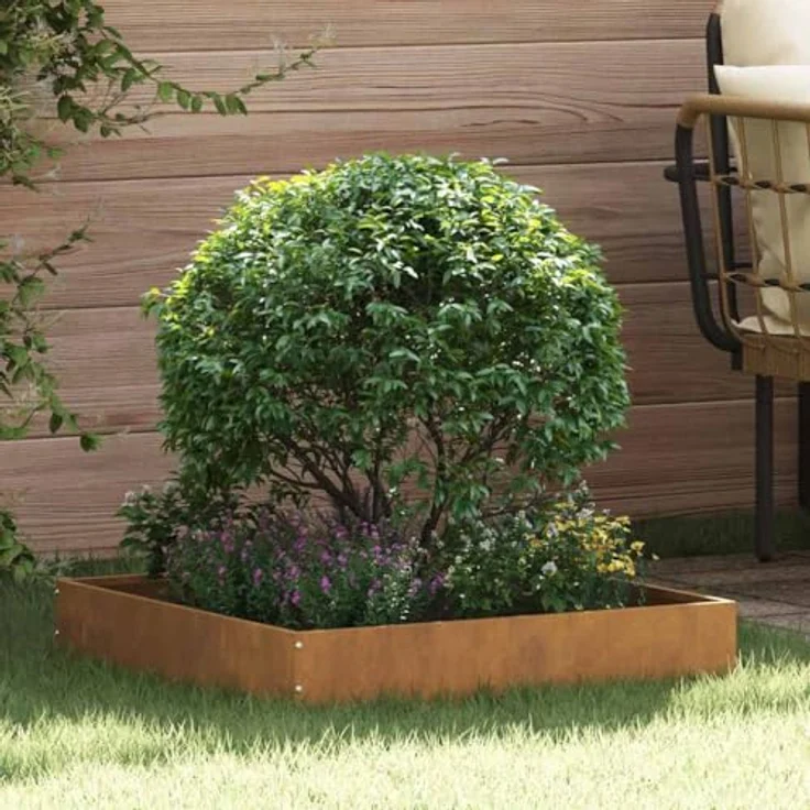 vidaXL Raseneinfassung 6er Set, Rostige Metallkante aus wetterfestem Stahl, 60 x 60 x 13 cm, ideal für Garten und Terrasse, moderne Landschaftsdivider – Bild 2