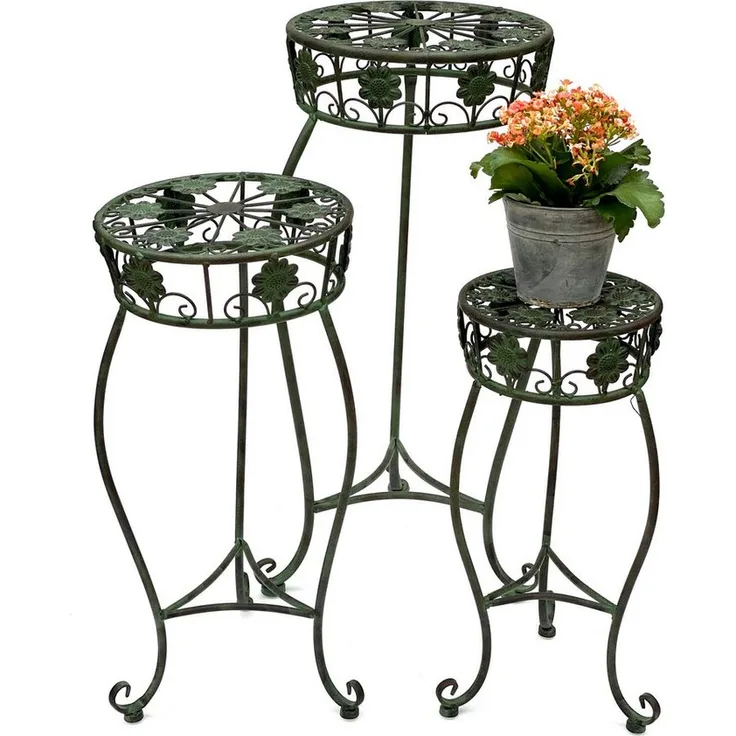 DanDiBo Blumenständer Metall Grün Blumenhocker 3er Set Blumensäule Antik, stabiles Metallgestell, für Pflanzen, Blumentöpfe und Vasen, als Beistelltisch verwendbar