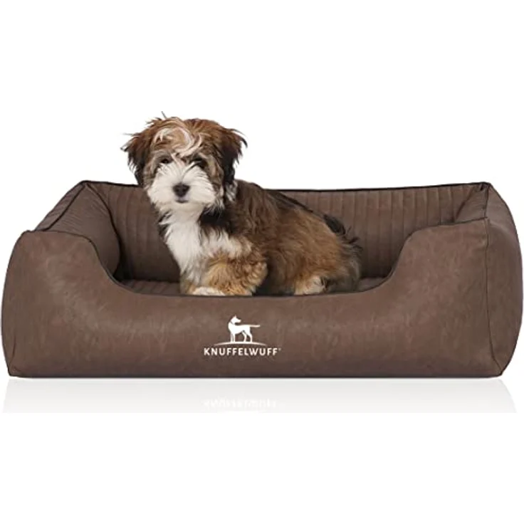 Knuffelwuff Orthopädisches Hundebett Hundesofa Hundekissen Hundekorb Chesapeake aus Laser gestepptem marmoriertem Kunstleder M-L 85 x 63cm Braun – Bild 1