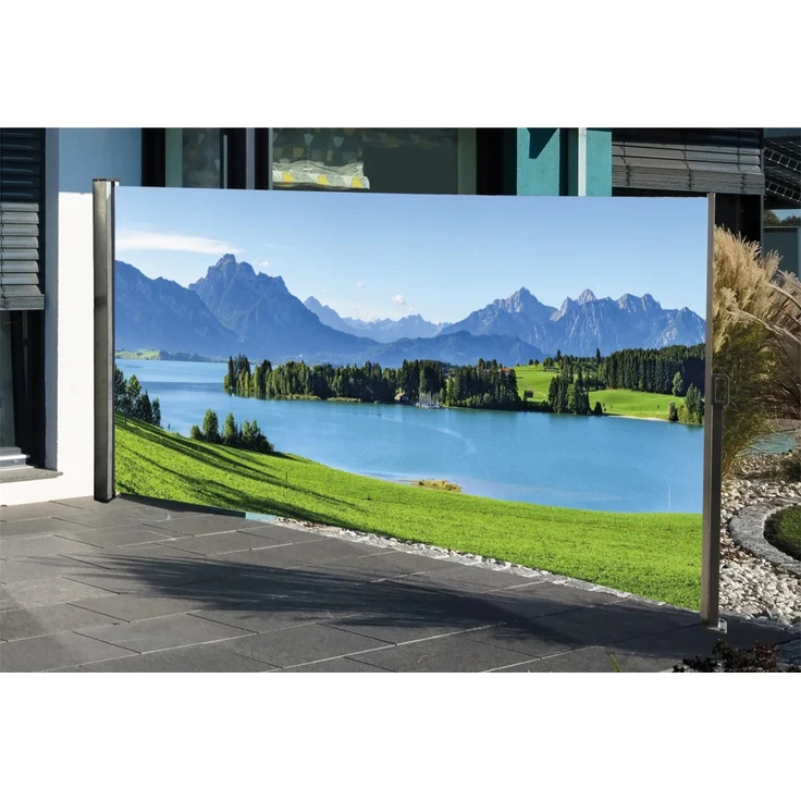 Westerholt Seitenmarkise ausziehbar rechts, 160 cm hoch, Seitenrollo mit Fotodruck Berge