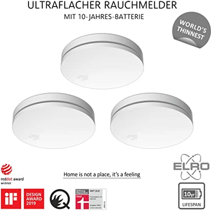 ELRO FS4610 Ultraflacher Rauchmelder mit 10-jähriger Batterielaufzeit - 23mm - Mit Q-Label - EN14604:2005/AC:2008-3-Pack – Bild 2