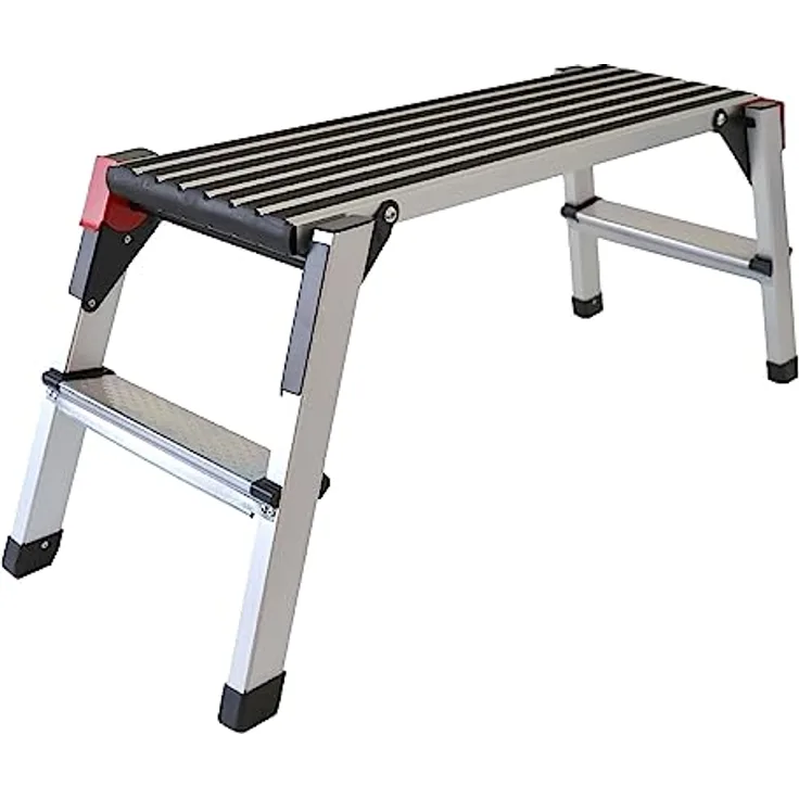 LEMODO Arbeitsplattform | Arbeitsbühne mit Antirutsch-Beschichtung | Laufbühne bis zu 150 kg belastbar | Aluleiter mit 2 Stufen | Plattformleiter klappbar