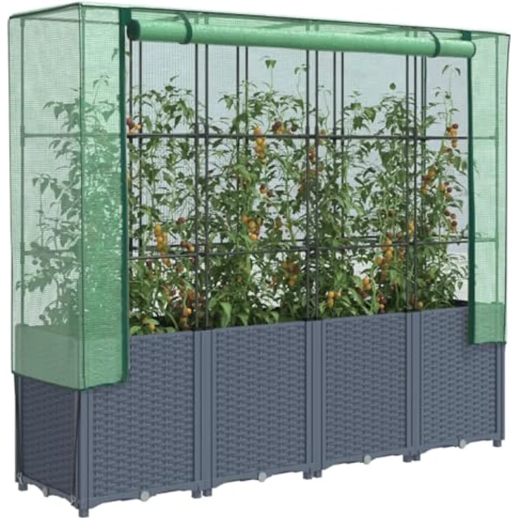 vidaXL Hochbeet mit Gewächshaus-Aufsatz Rattan-Optik 160x40x153 cm, Stabiler Rahmen, wasserfeste Abdeckung, Rattan-Look – Bild 2