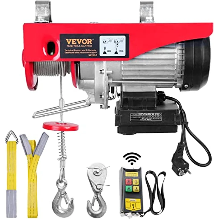 VEVOR elektrische Seilwinde 400kg bis 800kg Hubhöhe 12m Seilzug Motorwinde 1450W Kupfermotor Flaschenzug 10m/min Hubgeschwindigkeit Hebezug mit kabelloser Fernbedienung Seilhebezug Kettenzug – Bild 1