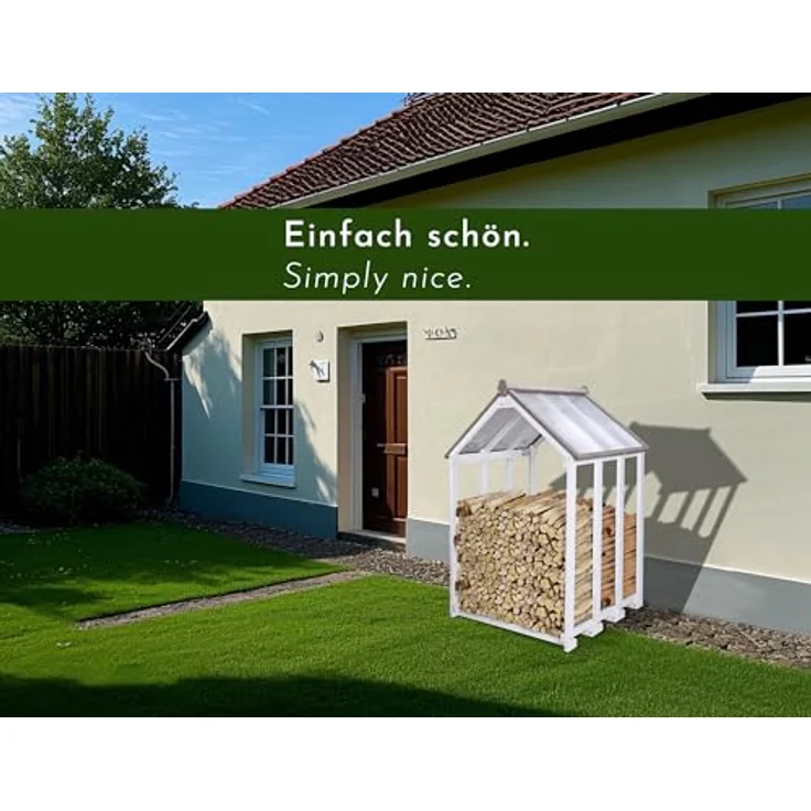 WONDERMAKE® Kaminholzregal mit Dach, 1,8 SRM, wetterfestes Fichte-Holz in Weiß-Grau, modernes Design für Outdoor, 110 x 75 x 150 cm – Bild 4