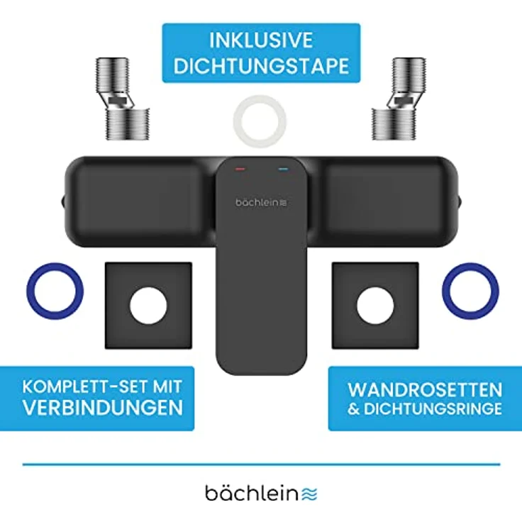 Bächlein Duscharmatur Leonte in Kantigem Design – Mischbatterie Komplettset inkl. allem Zubehör – Einhand-Wasserhahn für die Dusche Matt Schwarz – eckig – Bild 4