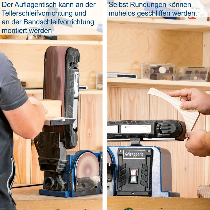 Scheppach Band-Tellerschleifer BTS900 mit Zubehör | Schleifmaschine mit 370W | 230V | 2850 min-1 | Schleifteller Ø 150mm | inkl. 3x Schleifpapier und 3x Schleifband | Bandschleifer Schleifgerät – Bild 16