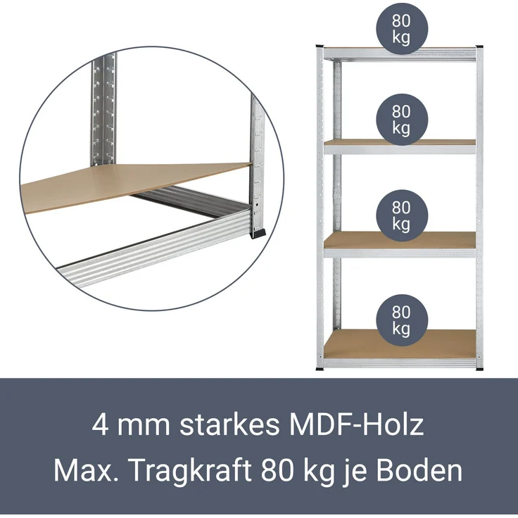 Juskys Easy 2er Set Lagerregal aus Metall mit 8 Einlegeböden 160 x 80 x 40 cm – Bild 4