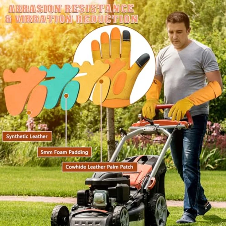 SLARMOR Gartenhandschuhe aus Leder, Dornensicher mit Unterarmschutz, lange Rindsleder Arbeitshandschuhe für Garten, Touchscreen-fähig, verstellbare Stulpe – Bild 3