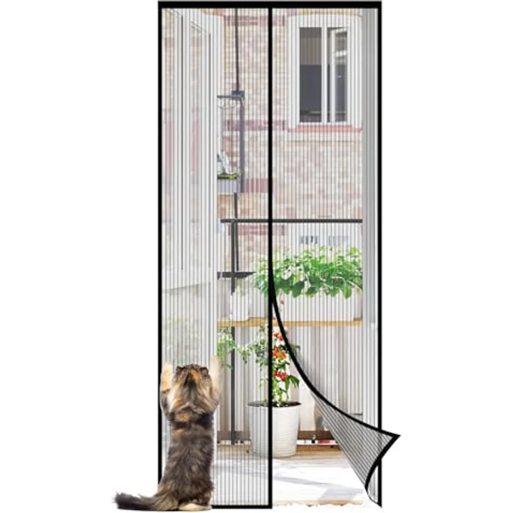 Sekey Fliegengitter Balkontür Magnet | Insektenschutz ohne Bohren, katzensicheres verstärktes Polyester, geräuschloser Magnetverschluss, 80x200 cm Schwarz – Bild 1