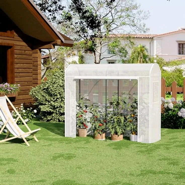 Woltu Foliengewächshaus, BxTxH: 170 x 68 x 200,00 cm, Winterfest, Folientunnel für Aufzucht Tomaten, mit Tür, weiß – Bild 8