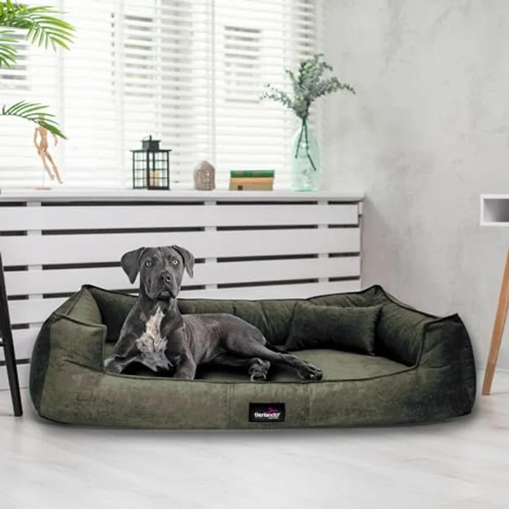 tierlando® Orthopädisches Hundebett Bruce Velours Abnehmbar Waschbar Mittelgroße Große Hunde L XL Hundesofa Hundekorb Viereckig 26 Olive Grün, 110x90cm - Preisvergleich – Bild 1