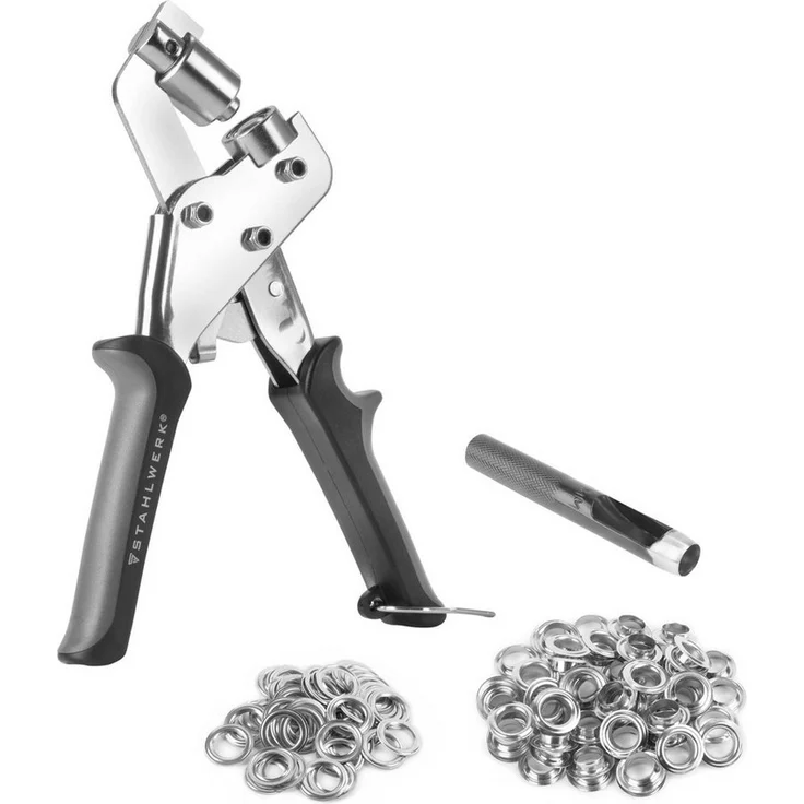 STAHLWERK Ösenzange Set 10 mm mit integrierten Magneten, gehärteter Stahl, inkl. 125 Metallösen – Bild 1