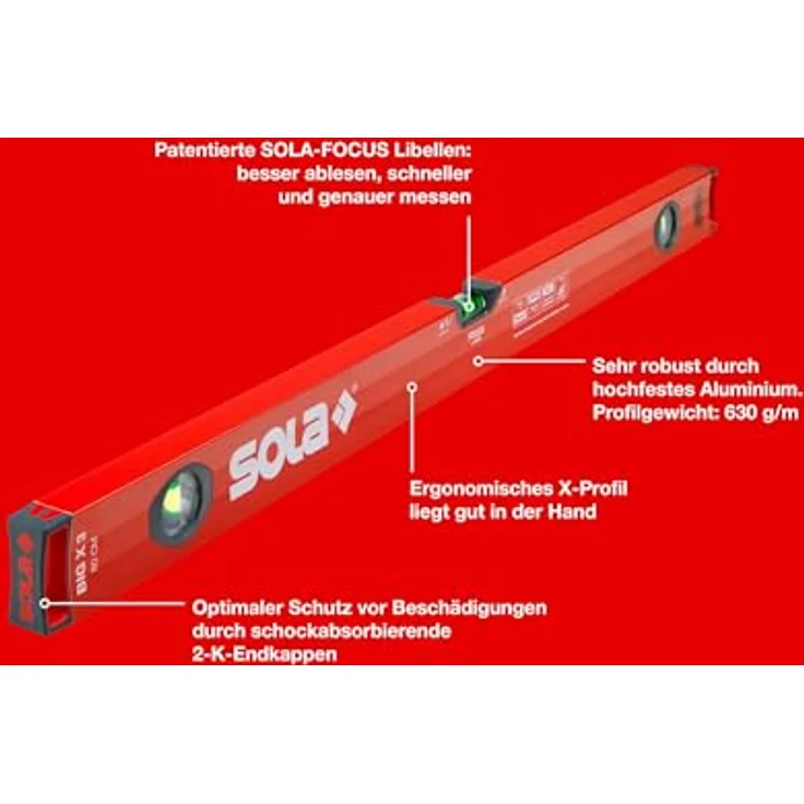 SOLA - BIGX80 Wasserwaage L.80cm BIG X Libelle/Lupeneffekt/Alu.-Profil – Bild 3