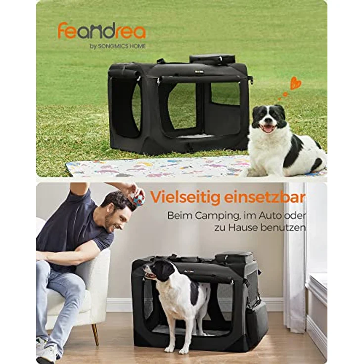Feandrea Hundebox faltbar, Transportbox Hund, XL, atmungsaktiv, schwarz PDC80H – Bild 3