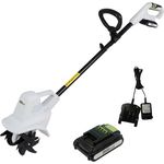 TRUTZHOLM Akku Bodenhacke 20V 2Ah, 19 cm Arbeitsbreite, 24 Klingen, weiß mit grünen Designdetails, inkl. Akku und Ladegerät