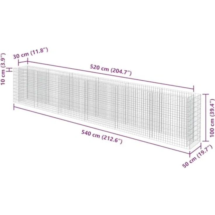 vidaXL Gabionen-Hochbeet Verzinkter Stahl 540×50×100 cm – Bild 4