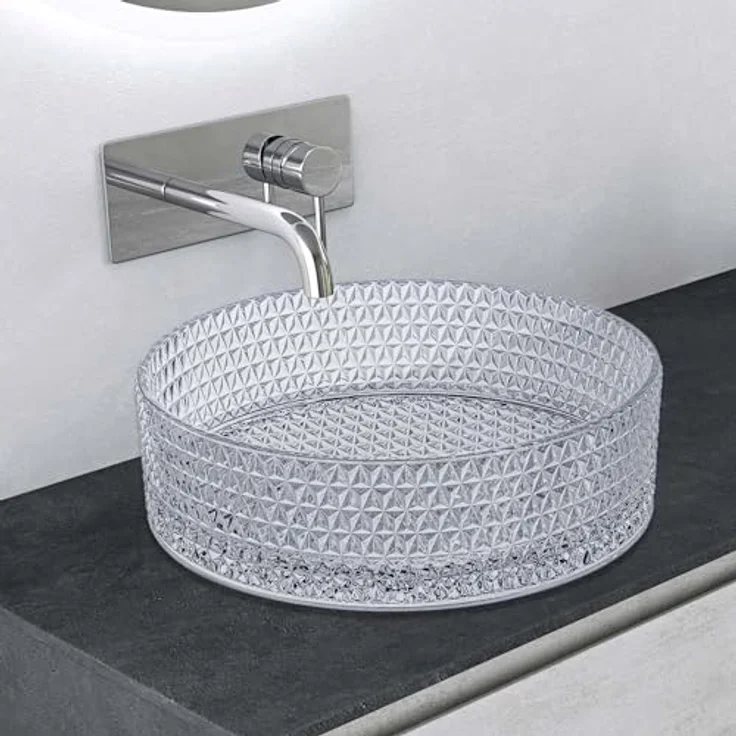 Mai & Mai Aufsatzwaschbecken Glaswaschbecken Handwaschbecken Rund BxTxH 39x39x12 cm Transparent Minerva07 - nahtloses Design, hygienisches Glasmaterial, leicht zu reinigen – Bild 4