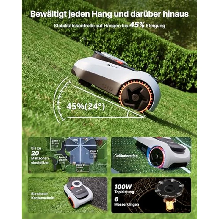 NAVIMOW Navimow i215 LiDAR Mähroboter ohne Begrenzungskabel für 1500 m², Geländereifen für 45 % Neigung, Dual System in Schwarz, Orange, Blau – Bild 6
