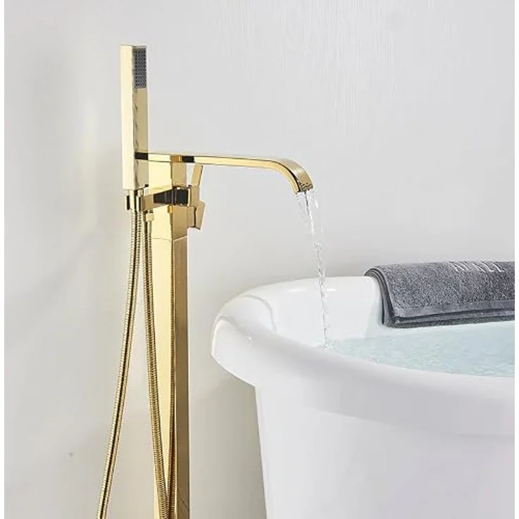 Rea Badewannenarmatur CARAT GOLD Einhebel Wannenarmatur mit Handbrause, Messing, bodenstehend, gold – Bild 3