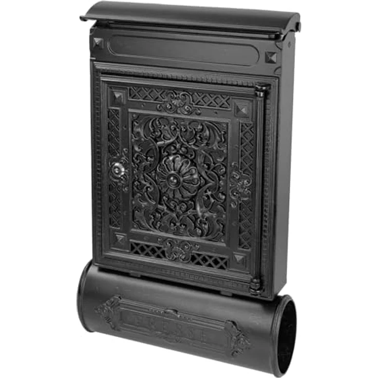 HMF 512-02 Antiker Briefkasten mit Zeitungsfach, Vintage Postkasten aus Aluguss, schwarz, 57 x 35 x 10 cm, wetterfest und stabil – Bild 2