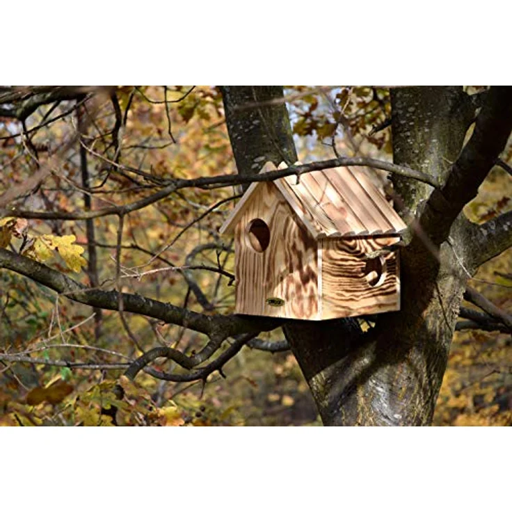 dobar® 22231FSCe Eichhörnchenkobel - Eichhörnchenhaus aus Massivholz - Futterhaus für Eichhörnchen - Eichhörnchen Schlafhaus mit 3 Eingängen - 26 x 26 x 29 cm - Geflammt – Bild 4