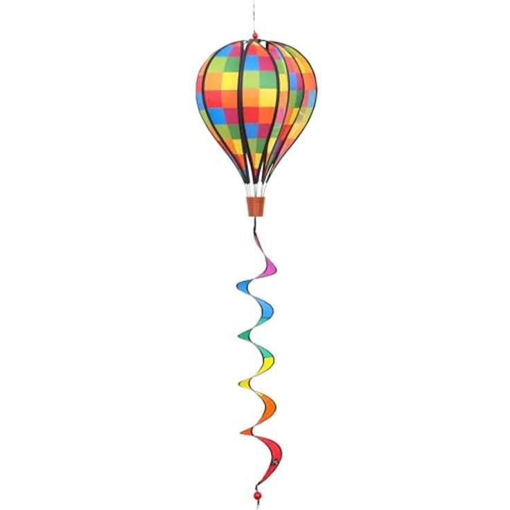 HQ Design Windspiration Windspiel Deko Hot Air Balloon, UV-beständig und wetterfest für Garten, Terrasse und Balkon, inkl. Aufhängung (Pixel, Hot Air Balloon Twist)