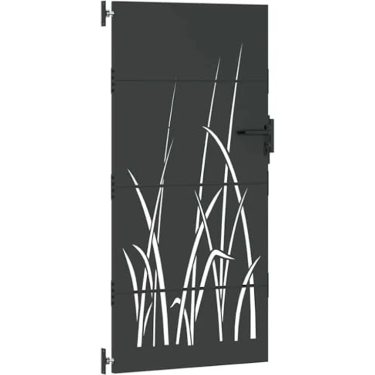 vidaXL Gartentor Schwarz, 105 x 175 cm, Pulverbeschichteter Stahl, Moderne Laserschneide-Design, Rostbeständig, Einfache Montage – Bild 4