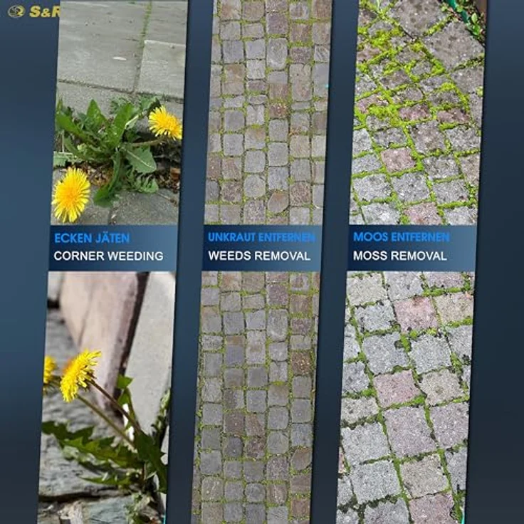 S&R Stahlbürste Unkrautbürste 150 mm, 5-TLG Set mit Stahldraht gezopft für Rasentrimmer und Freischneider zur Entfernung von Unkraut und Moos – Bild 5