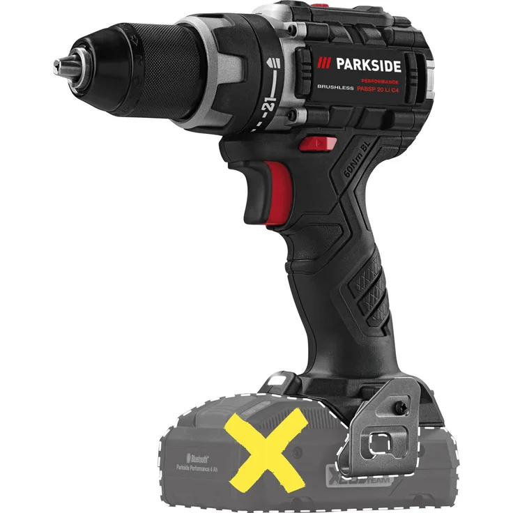 PARKSIDE PERFORMANCE® 20 V Akku-Bohrschrauber »PABSP 20 Li C4«, bürstenloser Motor, 60 Nm Drehmoment, 2-Gang-Getriebe, ohne Akku und Ladegerät