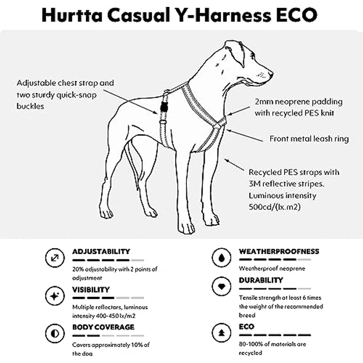 Hurtta Casual Y-Geschirr Komfortables Hundegeschirr (Raven, 45-55 cm) – Bild 2