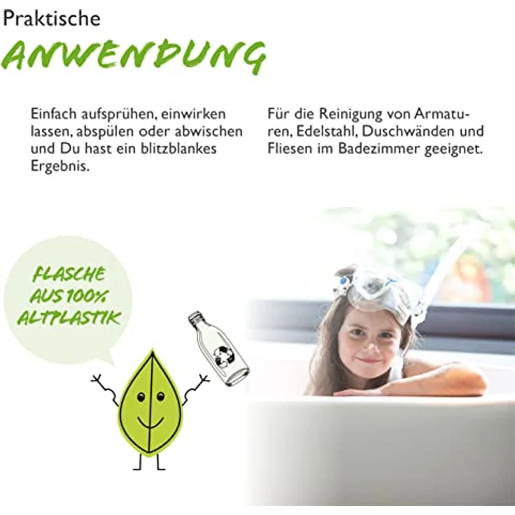 AlmaWin Badreiniger 500 ml I Umweltfreundlicher Allzweckreiniger für das gesamte Bad I Mit Pfefferminz-Duft I Effektiv gegen Kalk, Seifenreste etc. I Frei von synthetischen Duft- & Farbstoffen I Vegan – Bild 5