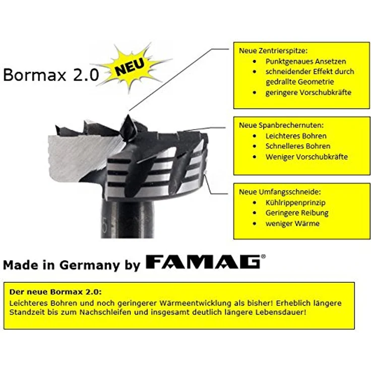 Famag 1622.530 3-teiliger Bormax WS-Forstnerbohrersatz D=40,50,60mm im Holzkasten – Bild 10