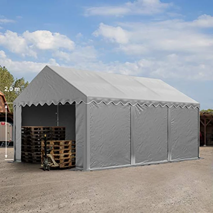 TOOLPORT Lagerzelt 3x6 m, Industriezelt mit PVC Plane 750 N, grau, inkl. Bodenrahmen und Dachverstärkung – Bild 2