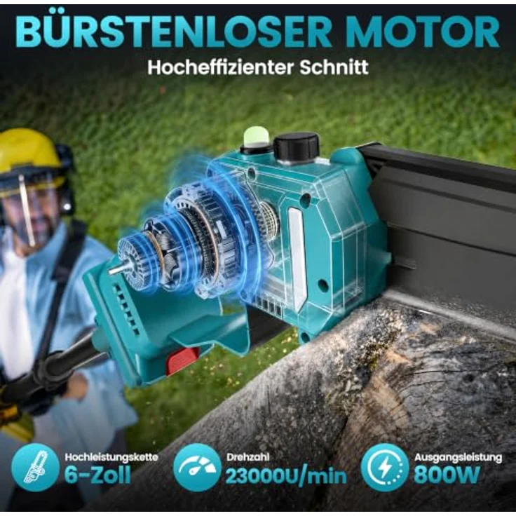 Bundviel Akku-Hochentaster 4-in-1, bürstenlose Elektro-Kettensäge mit Teleskop-Verlängerung bis 23,5 m, 2× 4000mAh Akku für Gartenpflege und Obstgärten – Bild 3