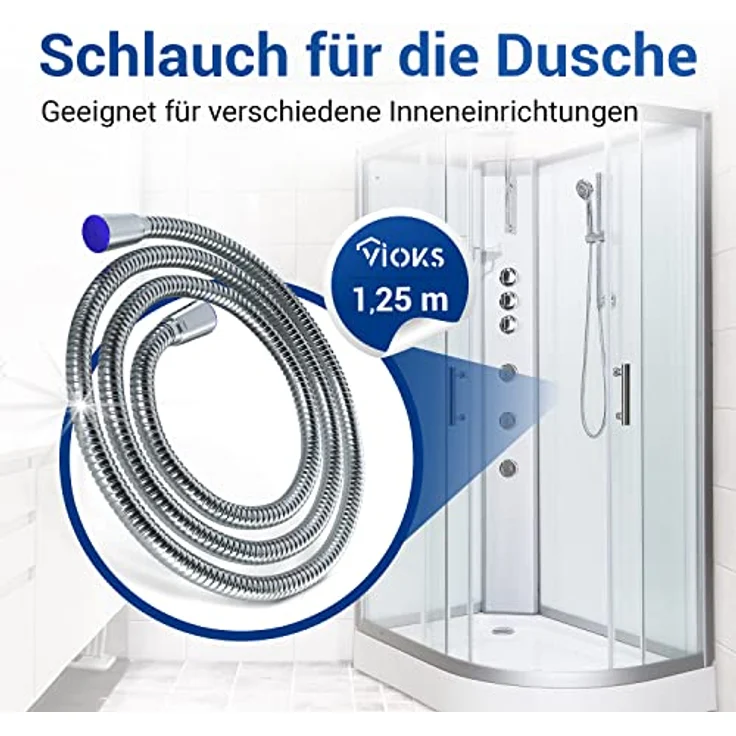 VIOKS Dusch Schlauch Flexibel - Brauseschlauch 125 cm Duschschlauch Edelstahl Verlängerung & Schlauch Duschkopf Schlauch Für Duschbrause Handbrause - Preisvergleich – Bild 2