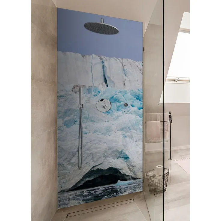 Wallario Duschrückwand Gletscher im arktischen Meer, (1-tlg) - Modernes und stilvolles Badezimmerdesign in Blautönen